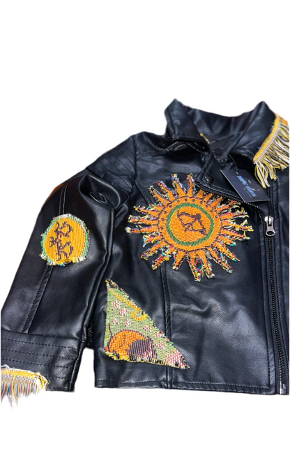 Sun patterned toddler leather jacket