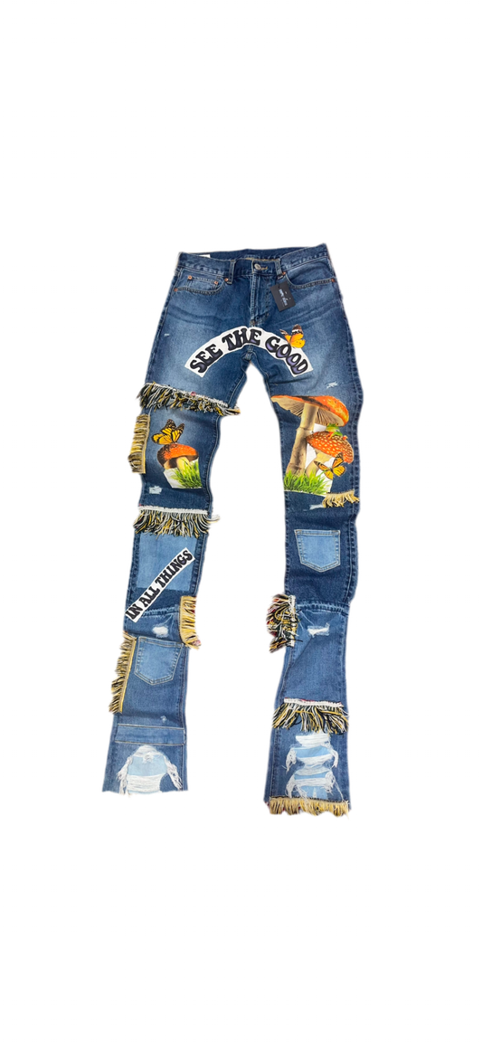 Stacked graphic men jeans