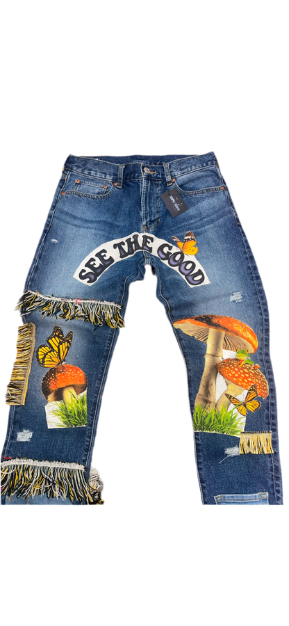 Stacked graphic men jeans