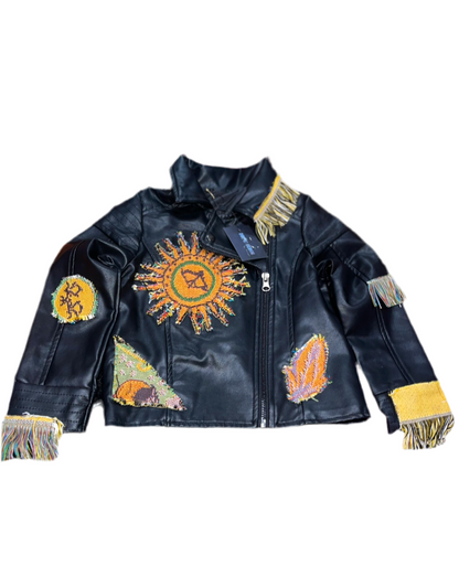 Sun patterned toddler leather jacket